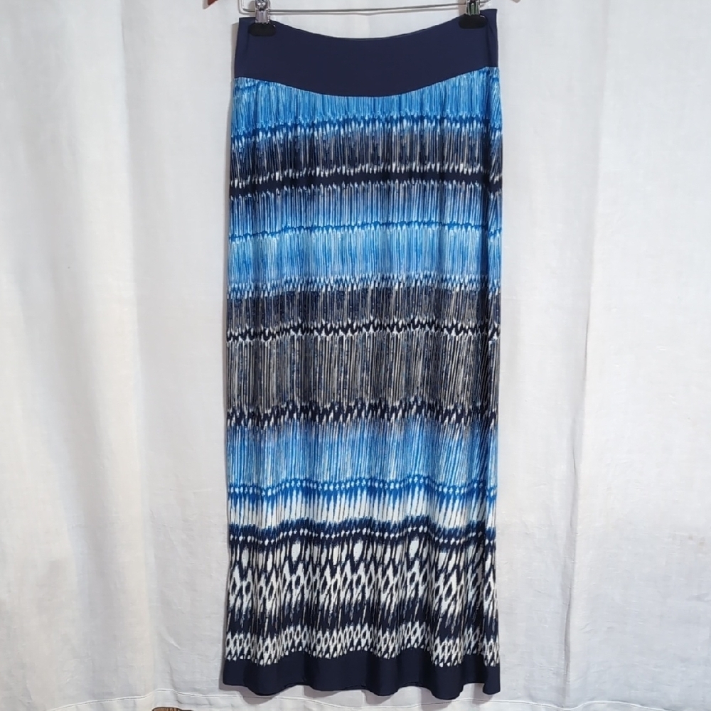 Nina & Mee Women's Blue Abstract Print Pull-On Maxi Skirt Size Large